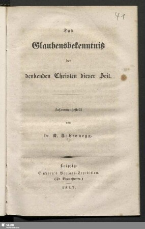 Das Glaubensbekenntniß der denkenden Christen dieser Zeit