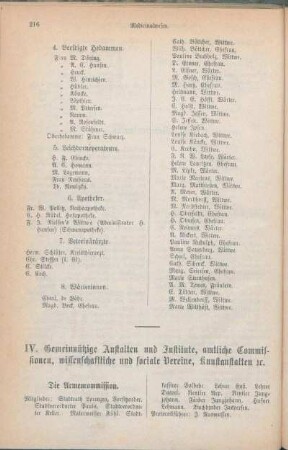 IV. Gemeinnützige Anstalten und Institute, amtliche Commissionen, wissenschaftliche und sociale Vereine, Kunstanstalten [et]c.