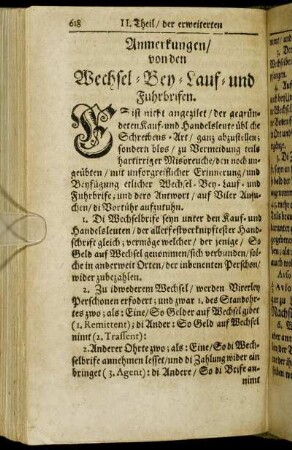 Anmerckungen/ von den Wechsel- Bey- Lauf- und Fuhrbrifen.