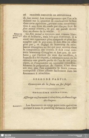 Seconde Partie. Conversion de la fonte en fer forgé