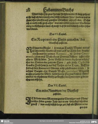 Das VI. Capitel. Ein Recept umb eine Clystir zumachen, den Blutfluß zustillen