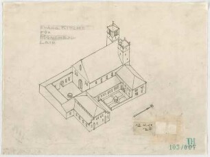 Fischer, Theodor; München - Laim; Ev. Kirche und Gemeindesaal - Vogelperspektive