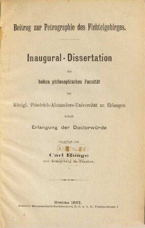 Beitrag zur Petrographie des Fichtelgebirges