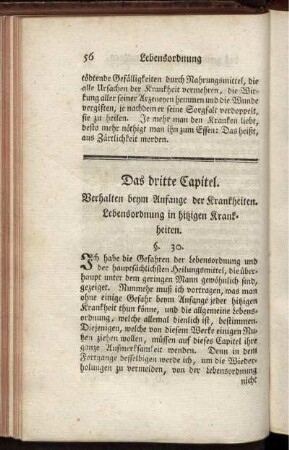 Das dritte Capitel. Verhalten beym Anfange der Krankheiten. Lebensordnung in hitzigen Krankheiten.
