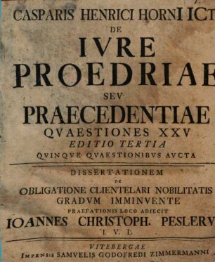 De iure proedriae seu praecedentiae quaestiones XV