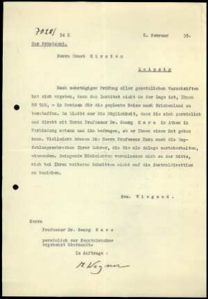 M. Wegner an G. Karo