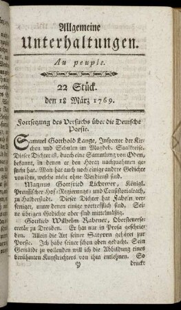 22 Stück. d. 18. März 1769.