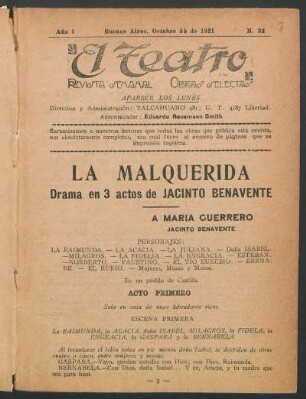 1921003200: La malquerida : drama en 3 actos