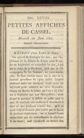No XCVIII (Mercredi 29 Juin 1785)