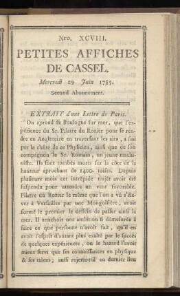 No XCVIII (Mercredi 29 Juin 1785)