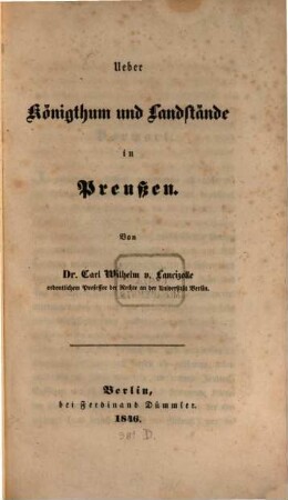 Über Königthum und Landstände in Preußen