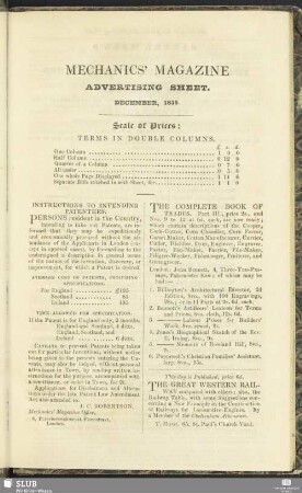 Advertising Sheet. December, 1835