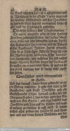 Die erste Historia der Transmutation.