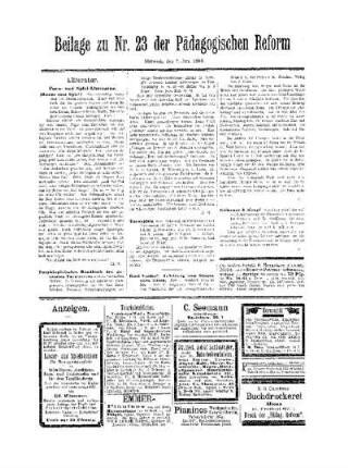 Litteratur : Beilage zu Nr. 23 der Pädagogischen Reform