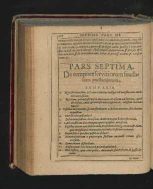 Pars Septima. De tempore servitiorum feudalium praestandorum.