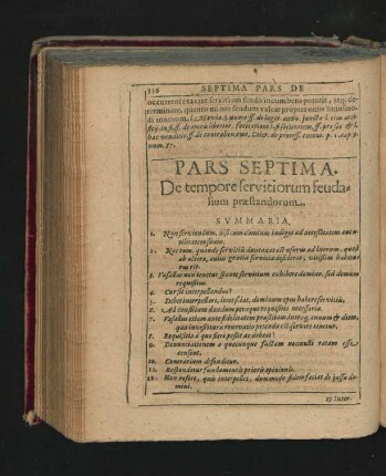 Pars Septima. De tempore servitiorum feudalium praestandorum.