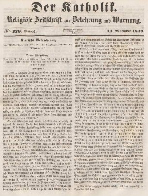541-543 Kritische Beleuchtung der Hirscher'schen Schrift: "über die kirchlichen Zustände der Gegenwart"