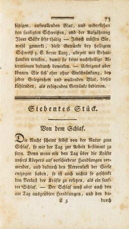 Siebentes Stück. Von dem Schlaf