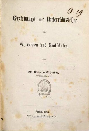 Erziehungs- und Unterrichtslehre für Gymnasien und Realschulen