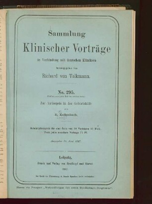 Zur Antisepsis in der Geburtshilfe