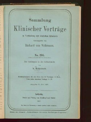 Zur Antisepsis in der Geburtshilfe