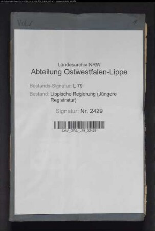Ziegler-Unterstützungskasse Schlangen, Band 1