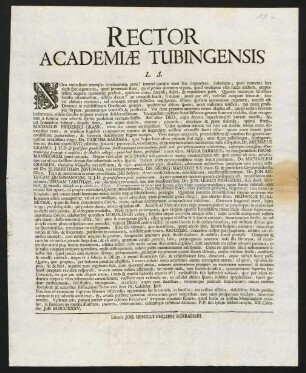 Rector Academiae Tubingensis L. S.