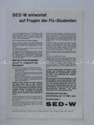 Propagandaflugblatt der SED Berlin (West) zur Bildungspolitik