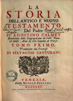 La storia dell'antico e nuovo testamento, Tomo primo