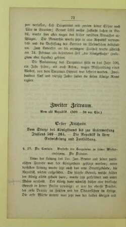 Erster Abschnitt. Vom Sturze des Königthums bis zur Unterwerfung Italiens 509 - 264. - Die Republik in ihrer Entwickelung und Fortbildung