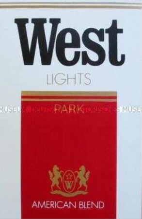 Werbeaufkleber für "West Lights"-Zigaretten