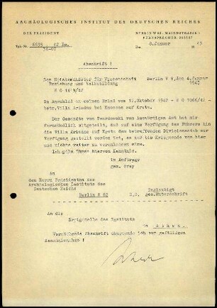 M. Schede an DAI Athen