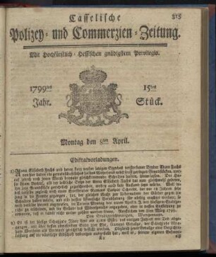 15tes Stueck, Montag den 8ten April 1799