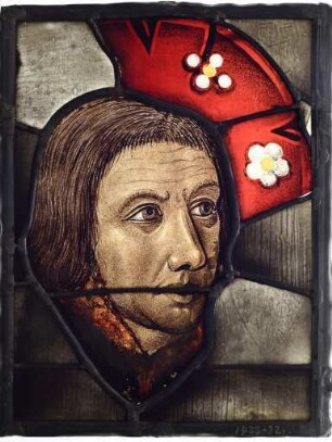 Glasmalerei mit Kopf eines bartlosen Mannes