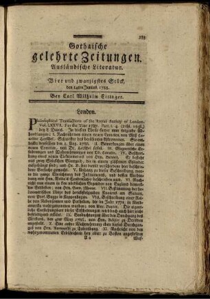 Vier und zwanzigstes Stück, den 14ten Junius, 1788.