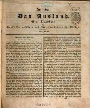Das Ausland : Wochenschrift für Erd- und Völkerkunde. 12, 2. 1839
