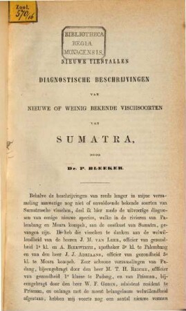 Nieuwe Tientallen diagnostische Beschrijvingen van nieuwe of weinig bekende Vischoorten van Sumatra