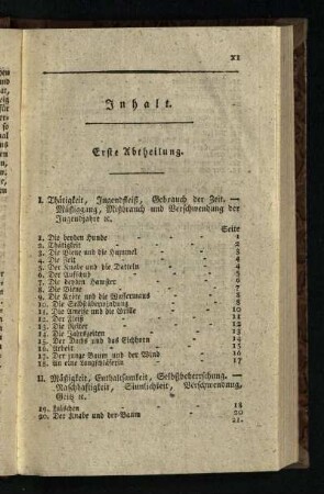Inhalt: Erste Abtheilung, [Zweyte Abtheilung und Dritte Abtheilung]