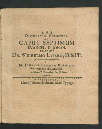 Disputatio Exegetica In Caput Septimum Evangel. D. Johan.