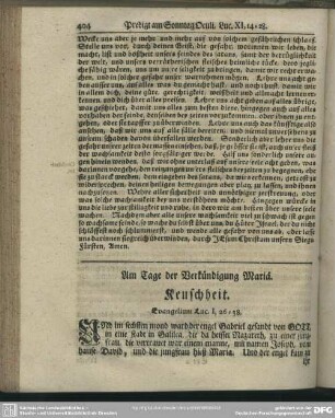 Am Tage der Verkündigung Mariä. Keuschheit. Evangelium Luc. I, 26-38