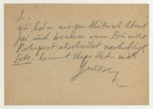 Postkarte von Raoul Hausmann an Elfriede Hausmann. [Poststempel: Berlin]