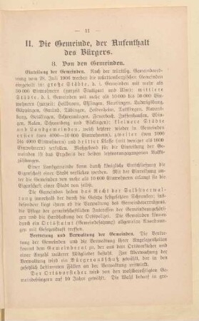 II. Die Gemeinde, der Aufenthalt des Bürgers