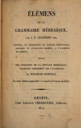 Élémens de la grammaire hébraique : suivie des principes de la syntaxe hébraique