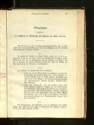 Ortstatut betreffend die Reinigung der Bürgersteige und Fußwege von Schnee und Eis.