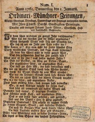 Ordinari-Münchner-Zeitungen. 1761