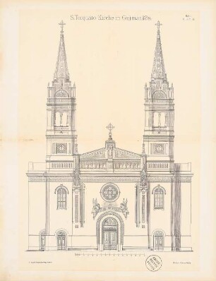 Basilika Sao Torcato, Guimaraes: Ansicht Hauptfassade (aus: Entwürfe von Bohnstedt, Heft I-VIII, 1875-1877)