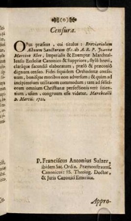 7r-7v, Censura; Approbatio Ordinarri