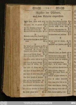 Register der Psalmen, nach dem Alphabet eingerichtet.