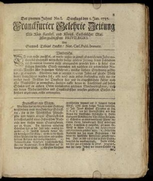 No. I. Dienstags den 1. Jan. 1737 - No. X. Freytags den 1. Febr. 1737