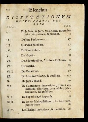 Elenchus Disputationum Huius Partis Prioris.
